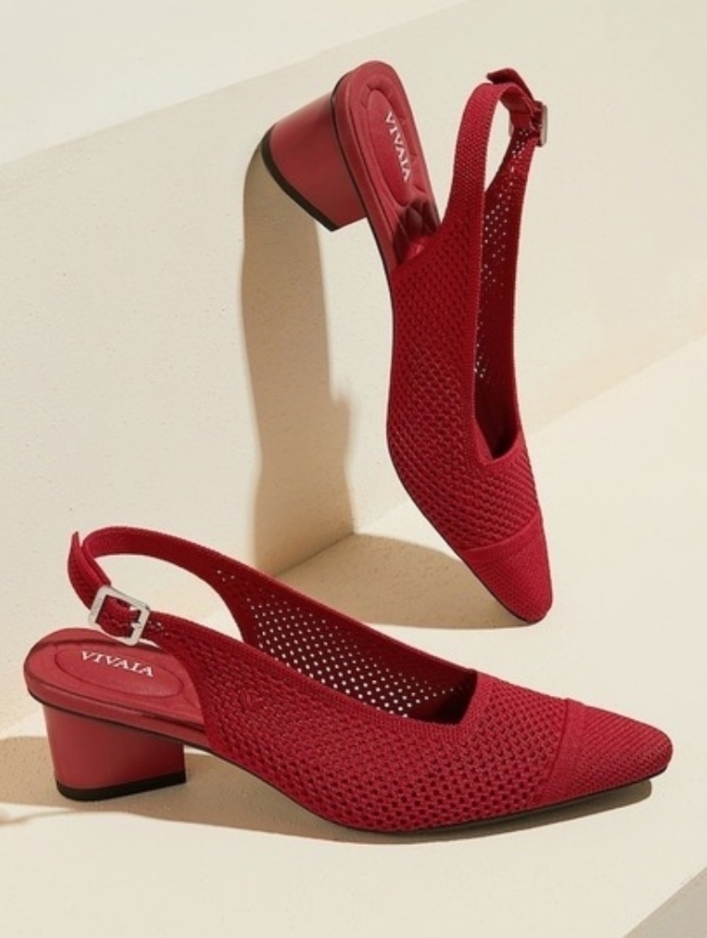 VIVAIA Red Leah Pointed-Toe Slingback Heels